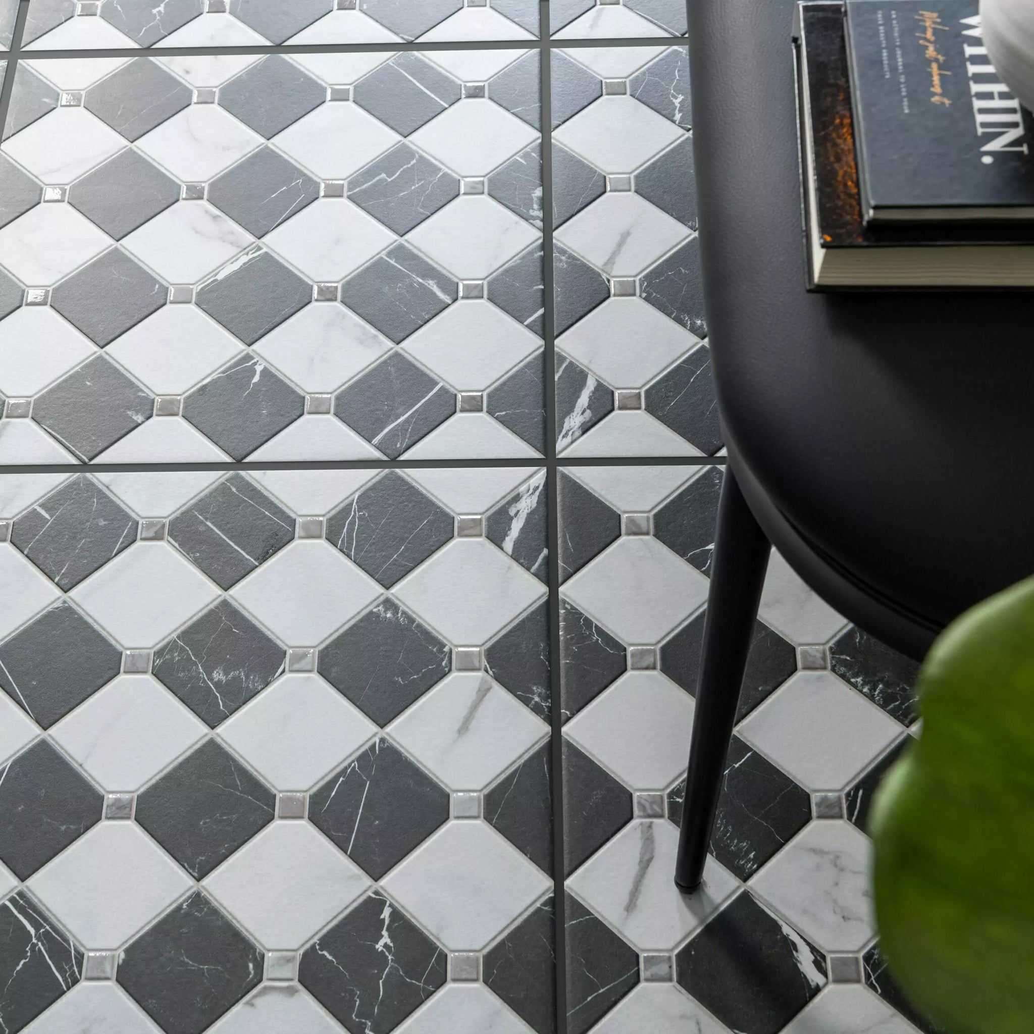 Black and White Heritage Chequered Pattern Tile - Luxury Tiles UK
