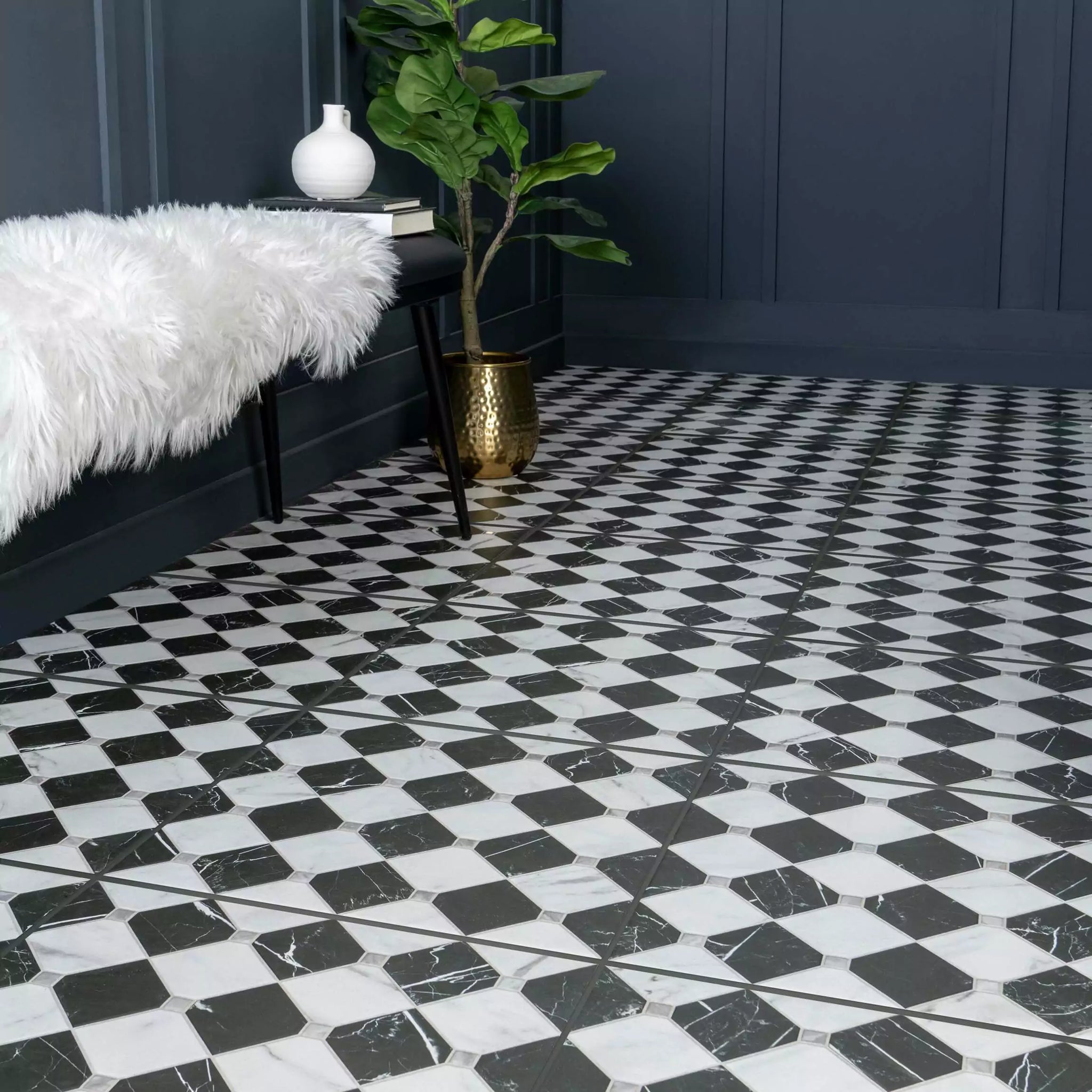 Black and White Heritage Chequered Pattern Tile - Luxury Tiles UK