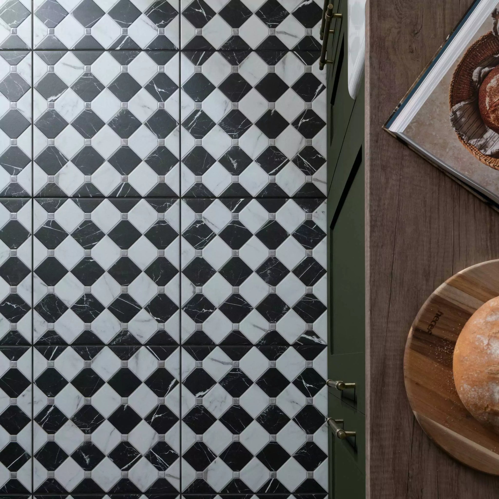 Black and White Heritage Chequered Pattern Tile - Luxury Tiles UK