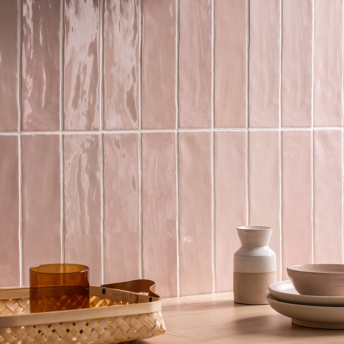 Pink metro walls tiles rustic gloss