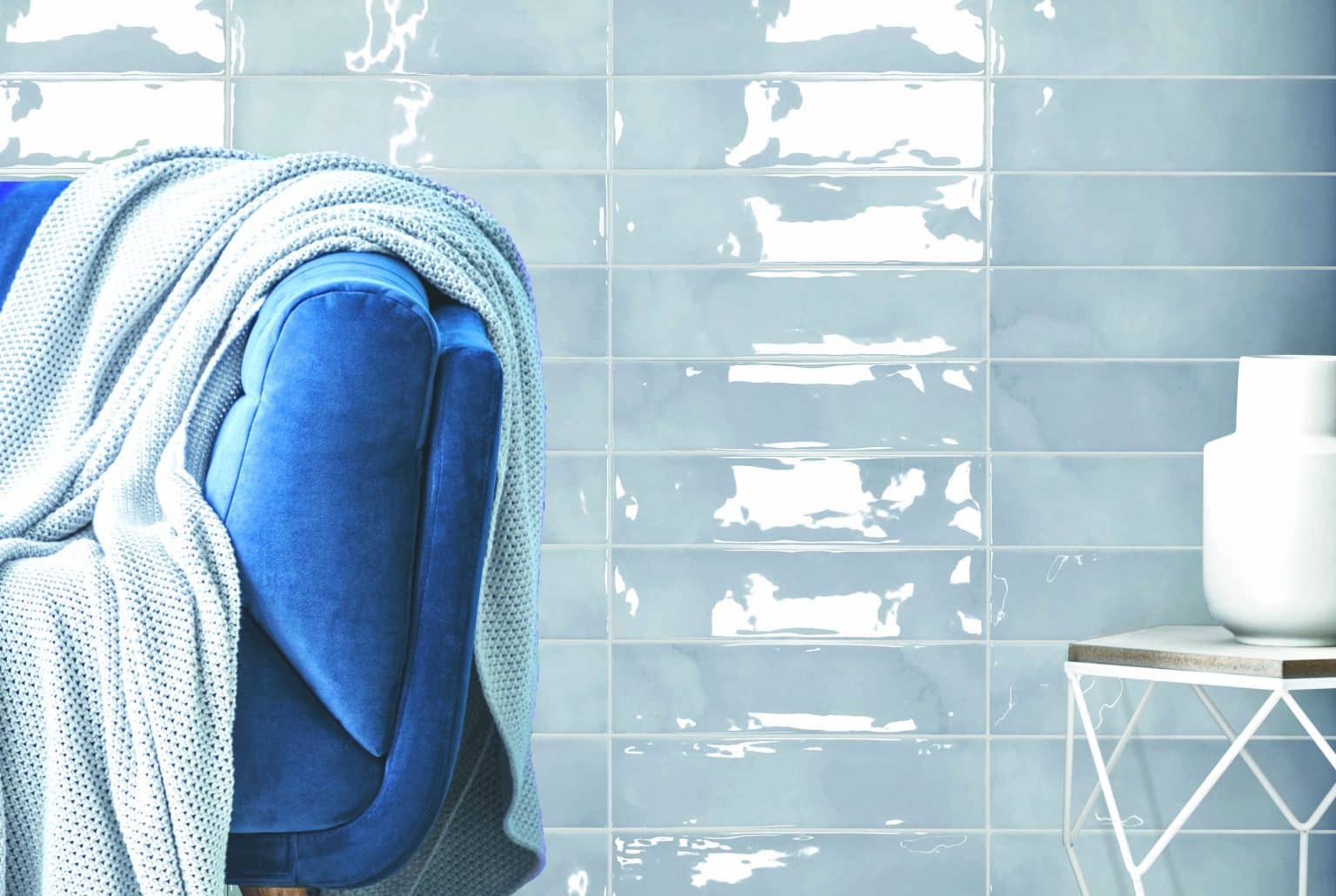 Blue Ceramic Metro Wall Tiles 75x300 mm