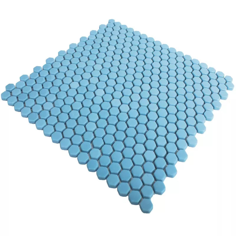 hexagon blue mosaic tiles