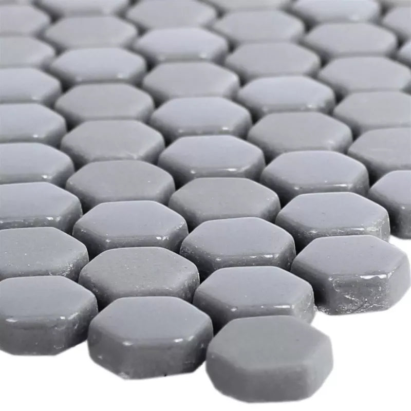 Hexagon Grey Glass Mosaic Tiles