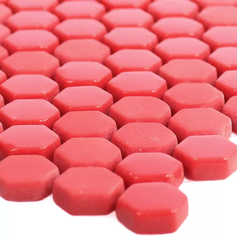 Brookhaven Hexagon Red Glass Mosaic Tiles - Luxury Tiles UK