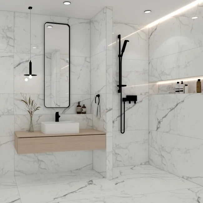 white bathroom marble effect 