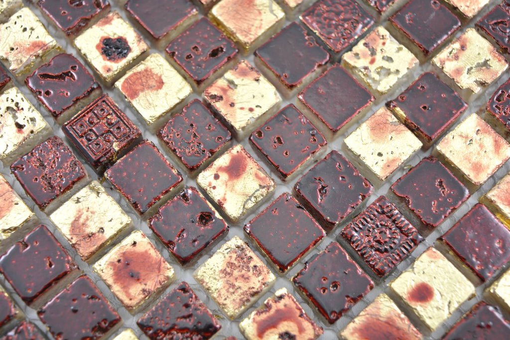 Burgundy Cream Natural Stone & Resin Mosaic Tiles