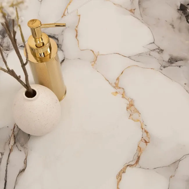 Grey white marble effect gold metallic detail 