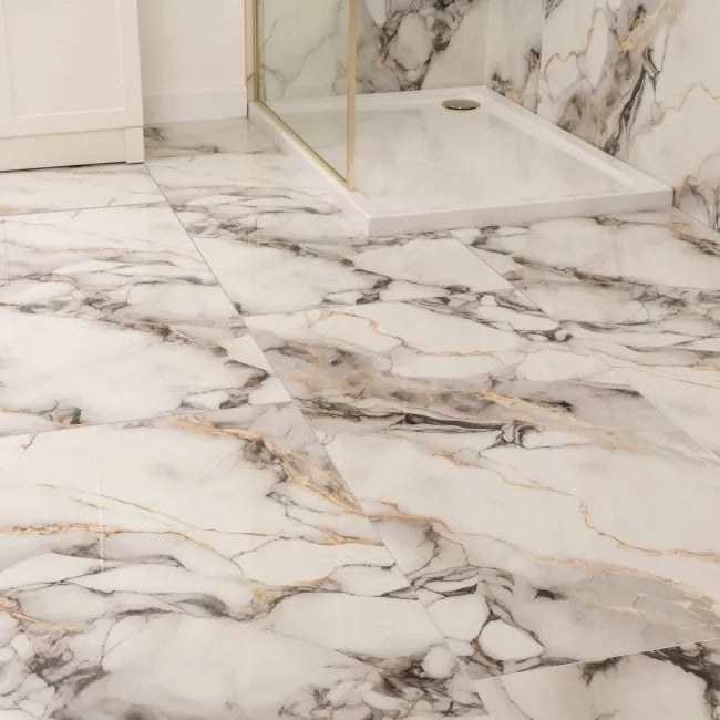 Grey and gold veins marble effect bathroom 