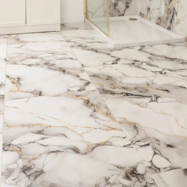 Gold grey marble effect tiles 