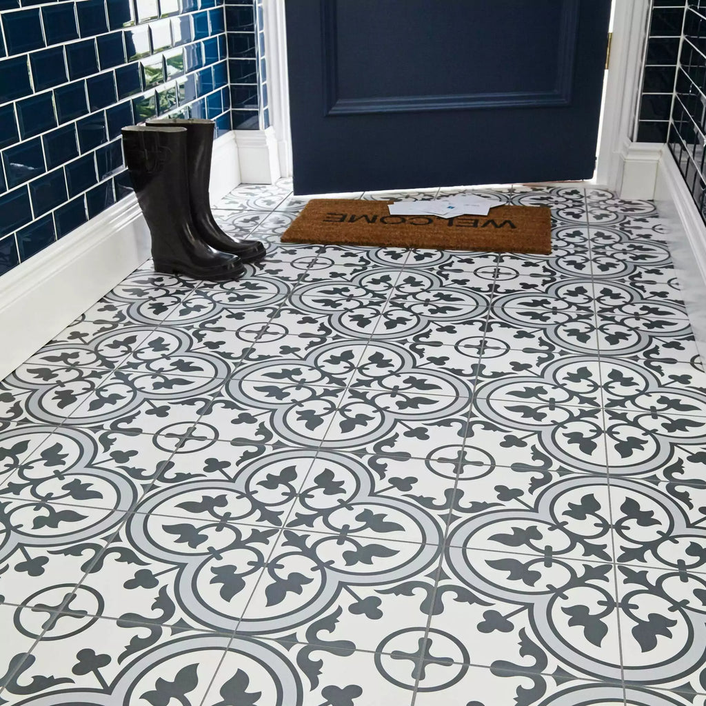 Navy white pattern wall tile 