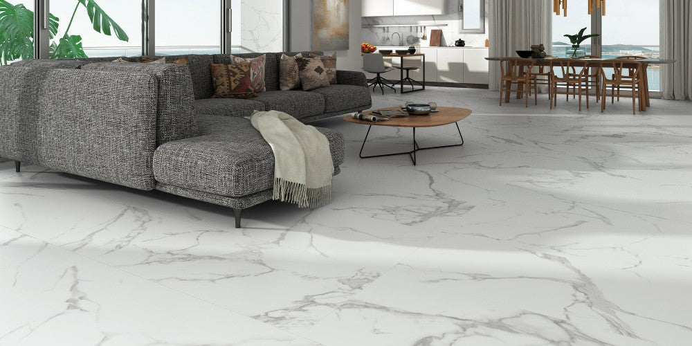 Marble effect floor tiles 