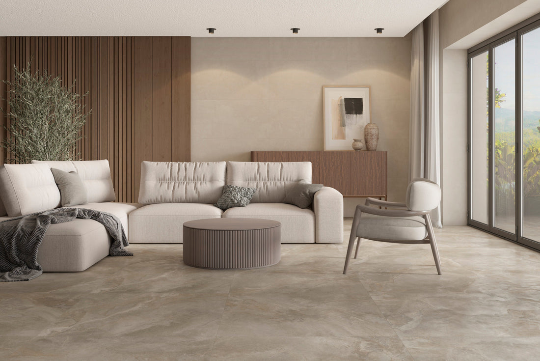 Rectified porcelain tile in an elegant dune sand finish