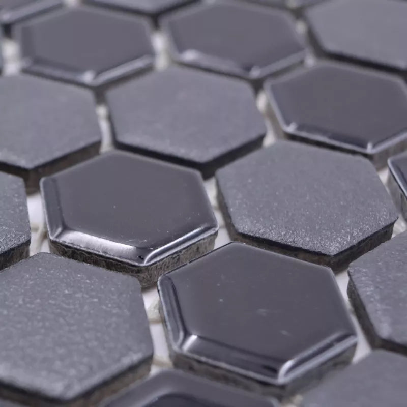 glossy black hexagon mosaic 