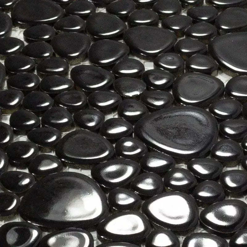 Ceramic Rectangular Pebble Tile Ceramic Pebble Mosaic Black Gloss | Luxury Tiles UK