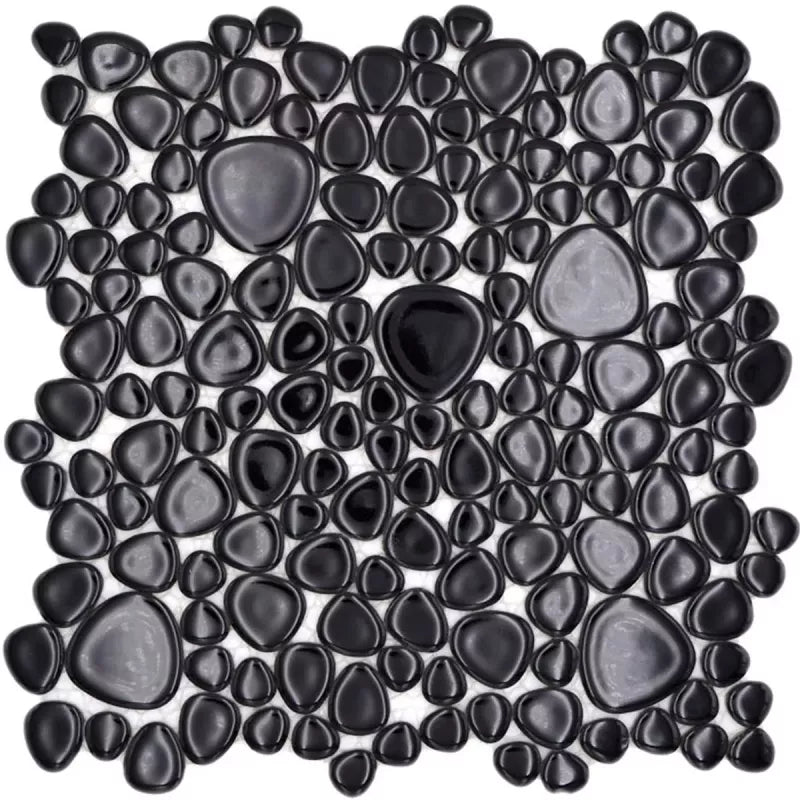 Ceramic Rectangular Pebble Tile Ceramic Pebble Mosaic Black Gloss