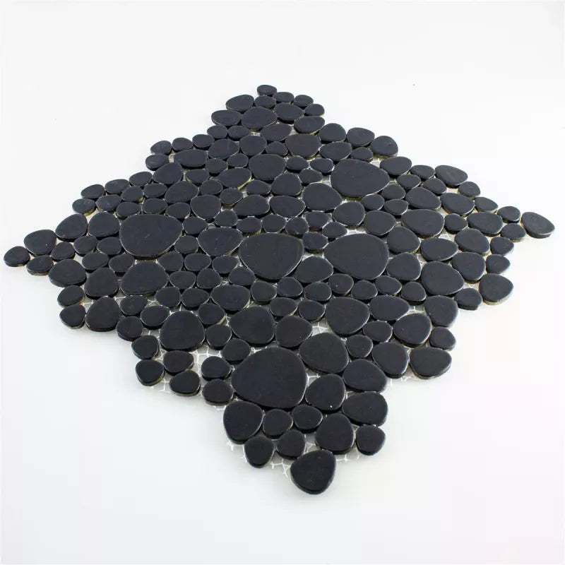 Ceramic Rectangular Pebble Tile Ceramic Pebble Mosaic Black Matt | Luxury Tiles UK