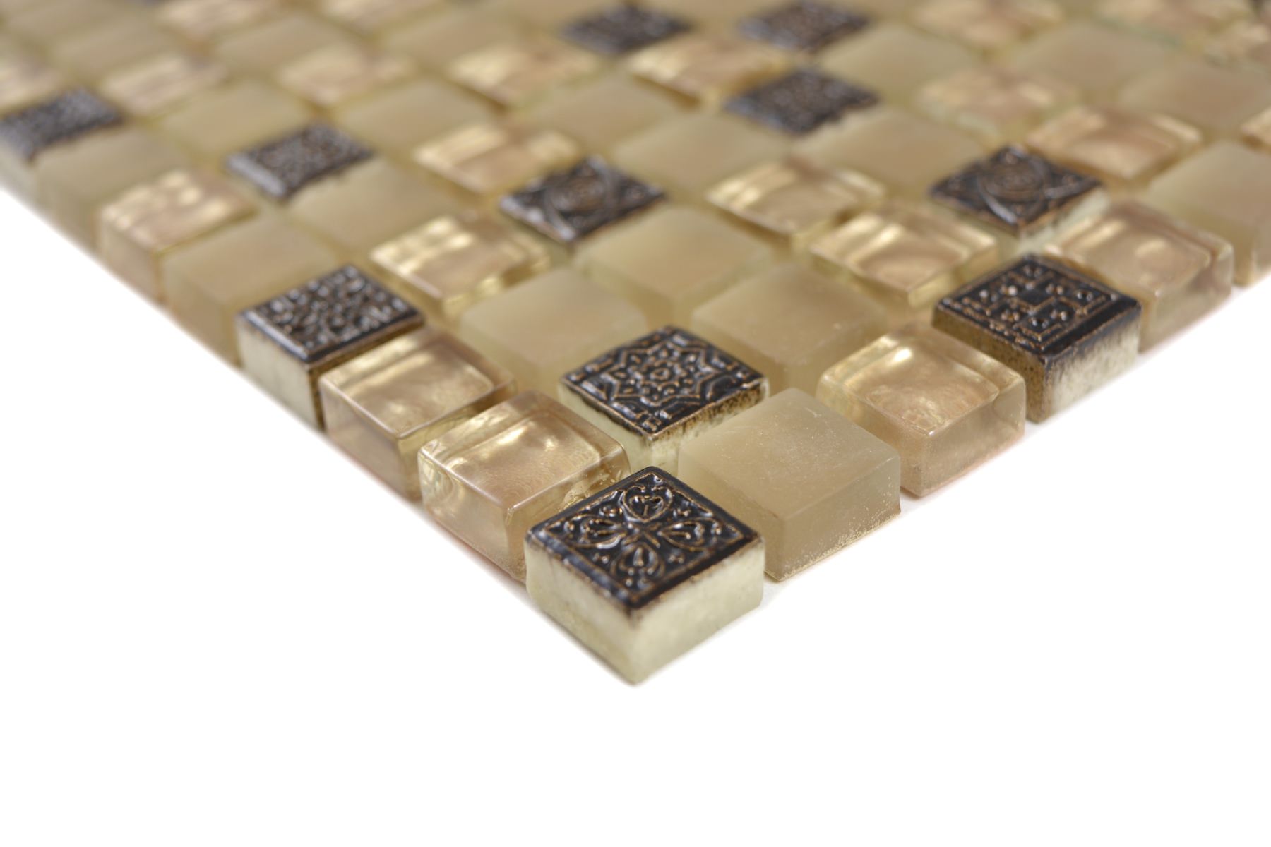 Ornament Beige Glass Mosaic Tile