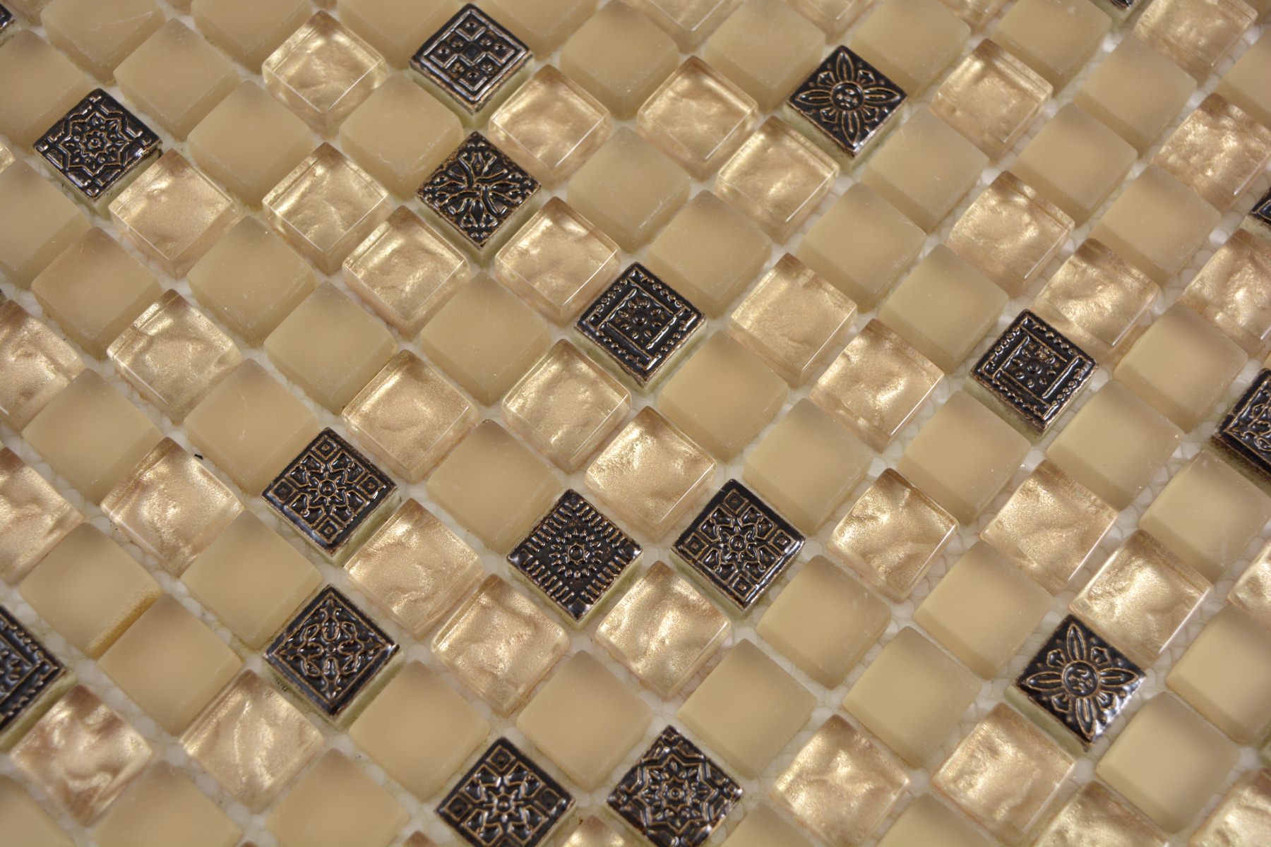 Noir Ornament Beige Glass Mosaic Tile