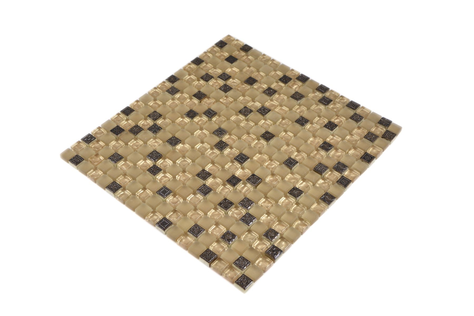 Champagne Noir Ornament Beige Glass Mosaic Tiles