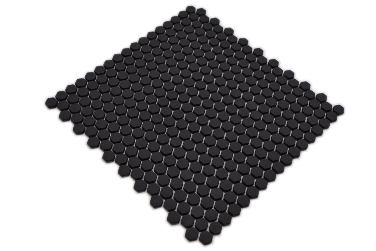 Black Hexagon Glass Mosaic Tiles