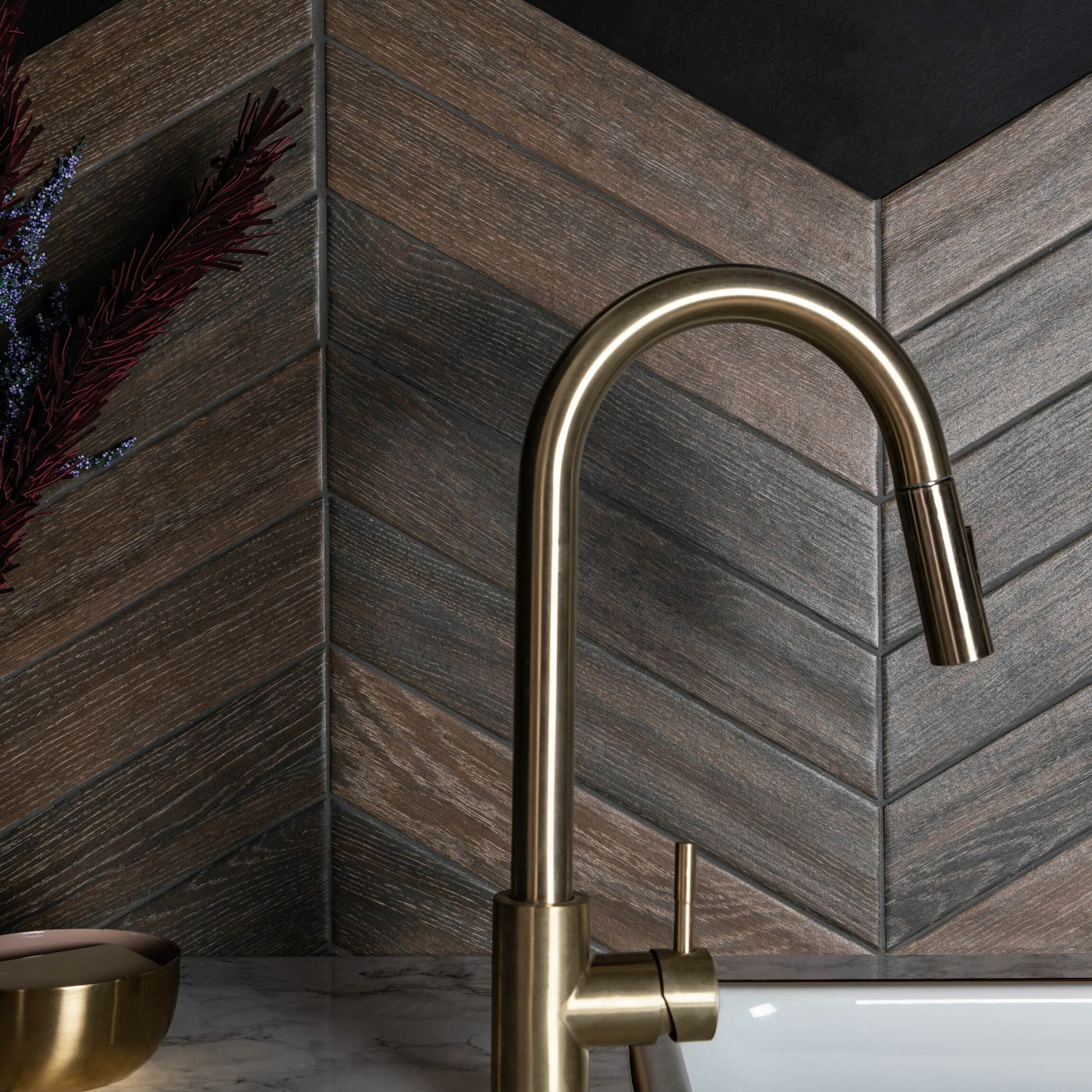 Cherry Chevron Wood Effect Floor and Wall Tile 80 x 400 mm