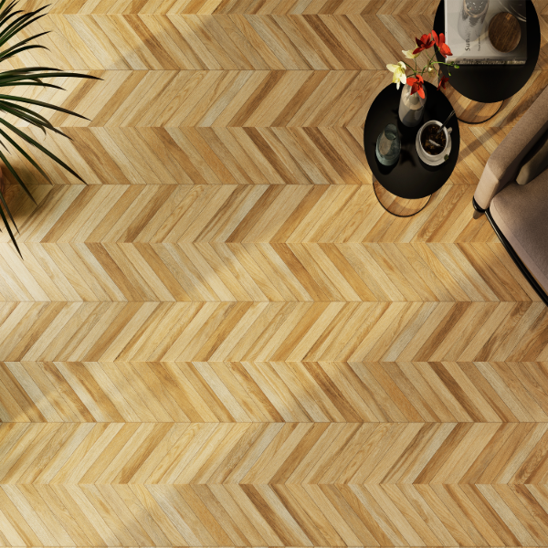 Natural Oak Chevron Wood Effect Porcelain Tile 40x60 cm - Luxury Tiles UK