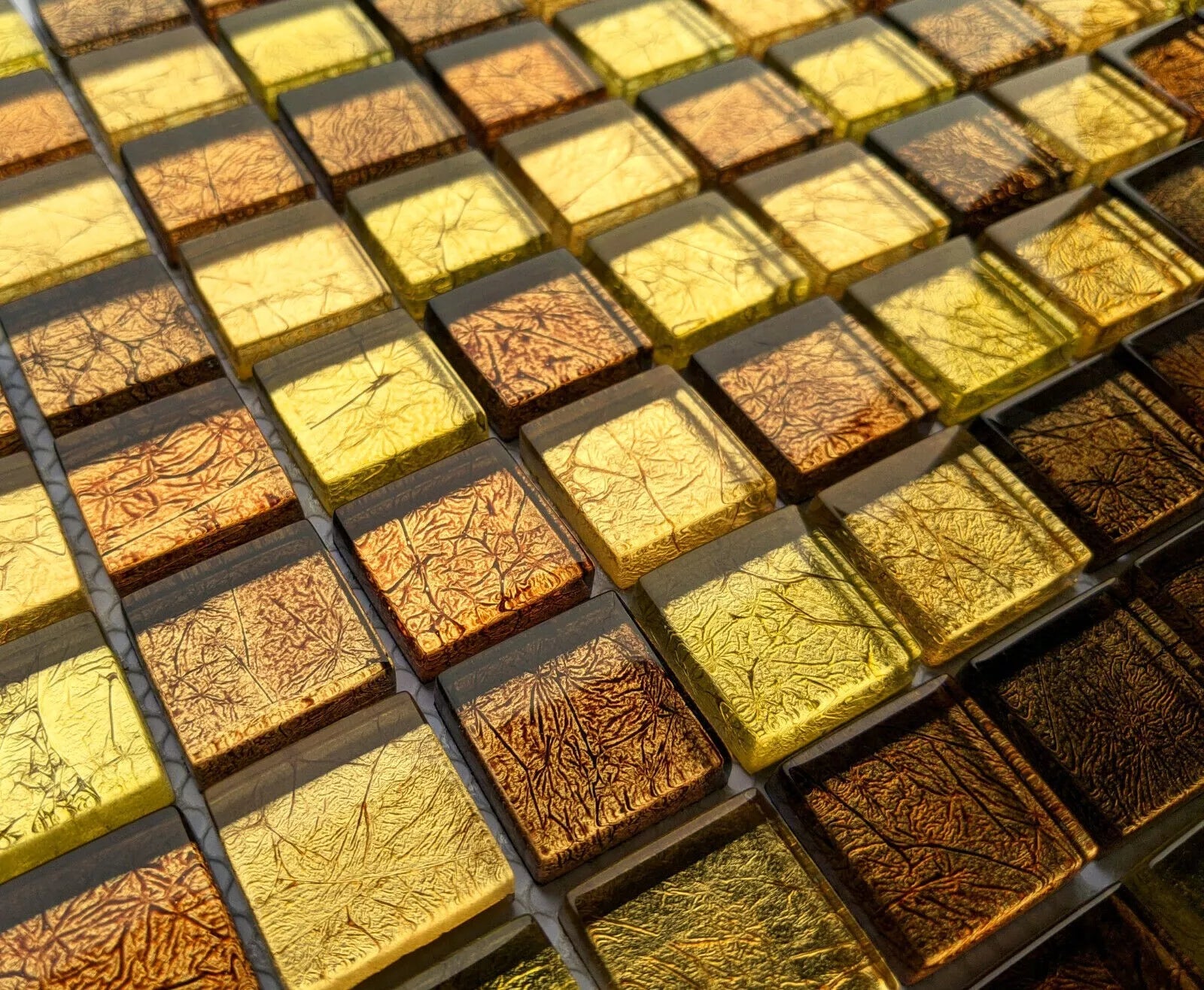 Copper Gold Foil Backed Square Brown Red Mosaic Wall Tile