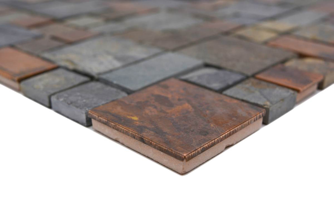 oxidised copper and natural stone mosaic 