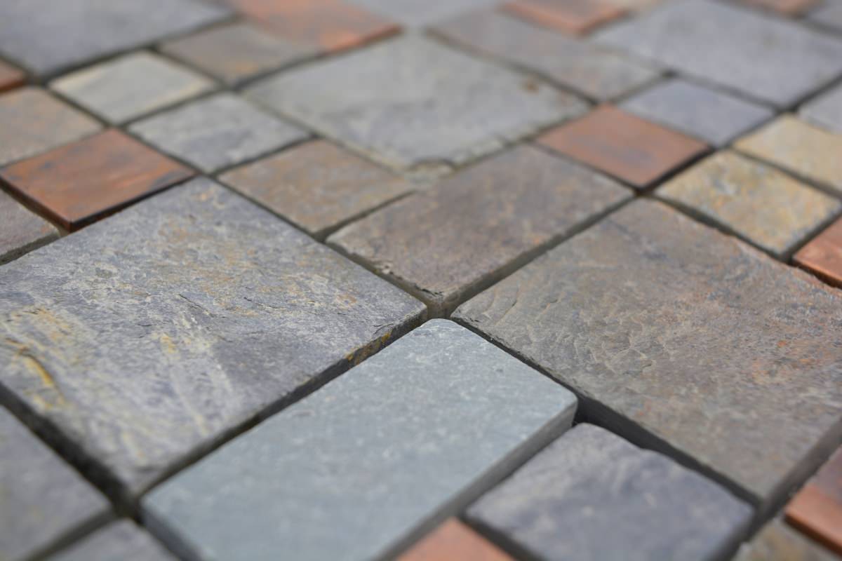 Matt finish copper slate mosaic tile for bathroom and kitchen feature walls with mesh-mounted backing