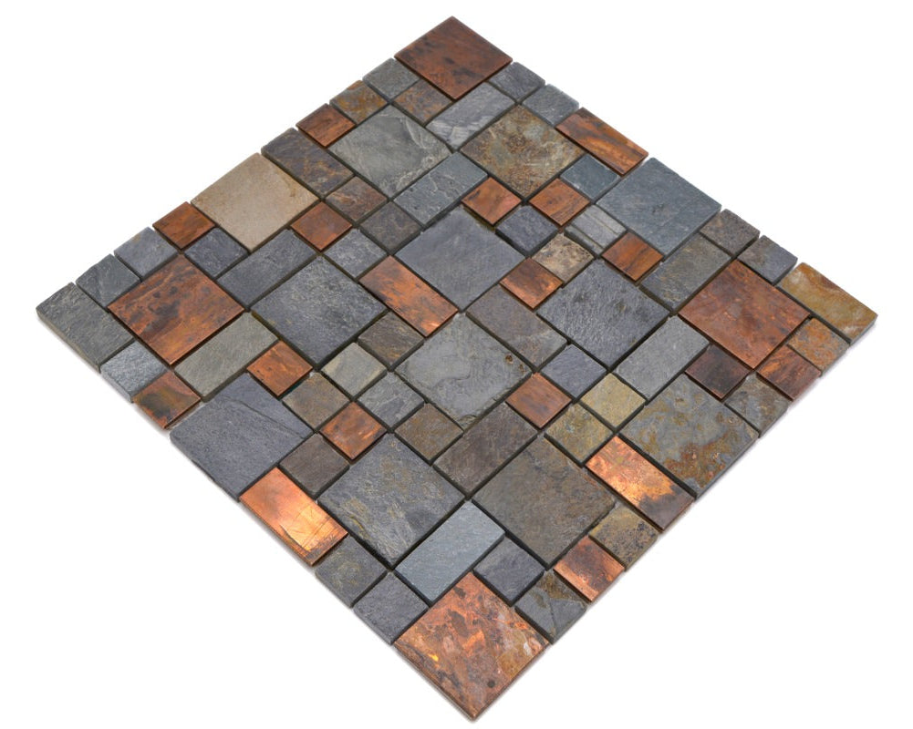 Matt finish copper slate mosaic tile for bathroom and kitchen feature walls with mesh-mounted backing