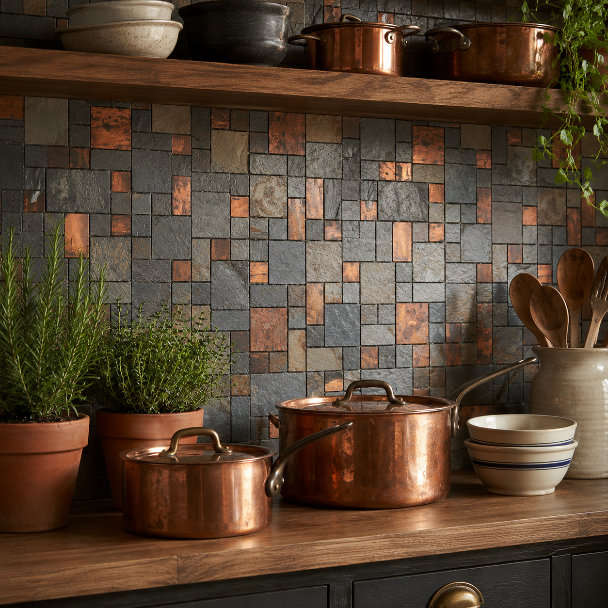 slate and copper mosaic tile 