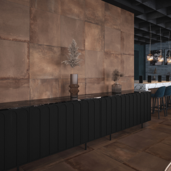 bronze wall feature hotel lobby