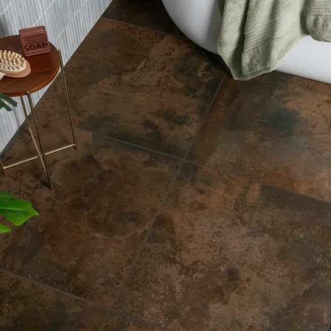 dark brown rusted metal effect porcelain tiles 