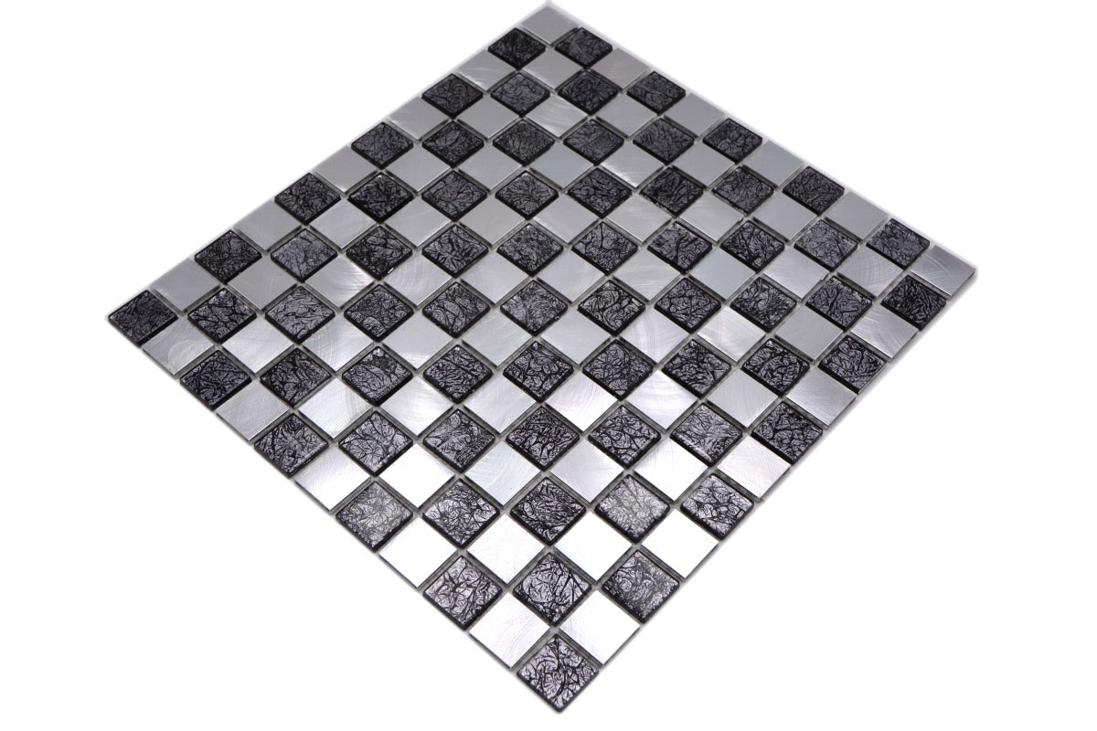 Cosmos Silver Black Mix Metal Glass Mosaic Wall Tiles