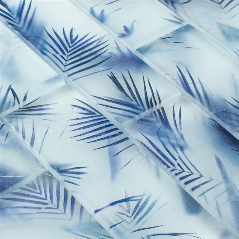 blue flower glass tile