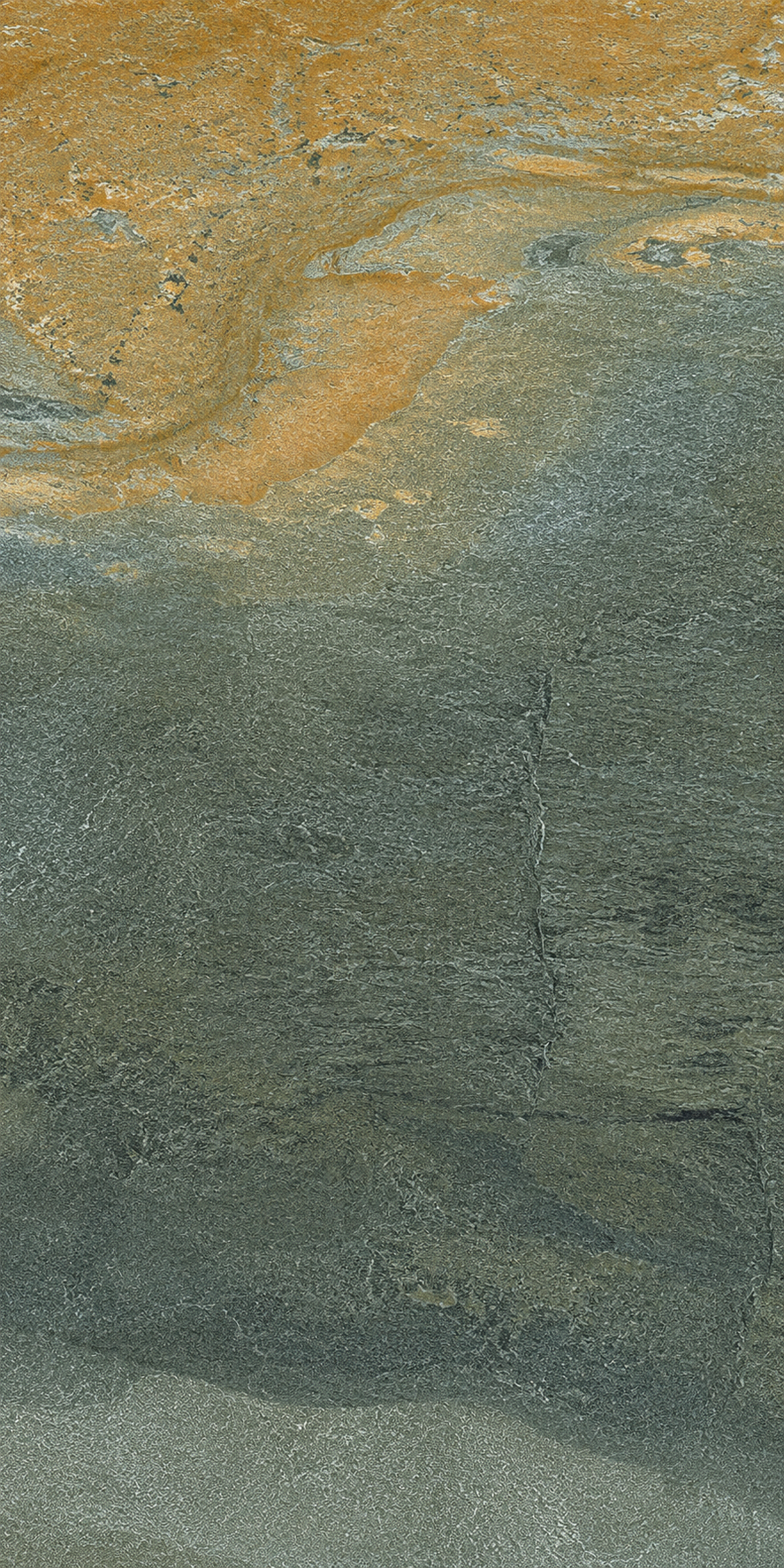 Multicolour porcelain slate effect tile with charcoal grey, muted green and warm copper-toned natural stone detailing