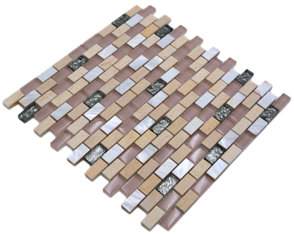 beige glass mosaic with natural shell 
