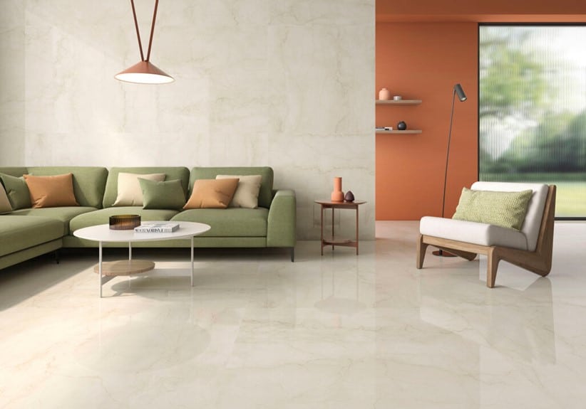 Beige Marble Effect Polished Floor Tile