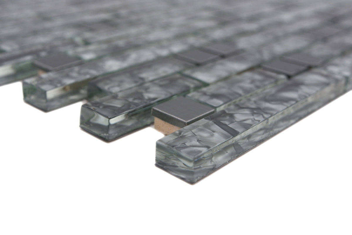 Crackle Glass Linear Steel Mosaic Tiles