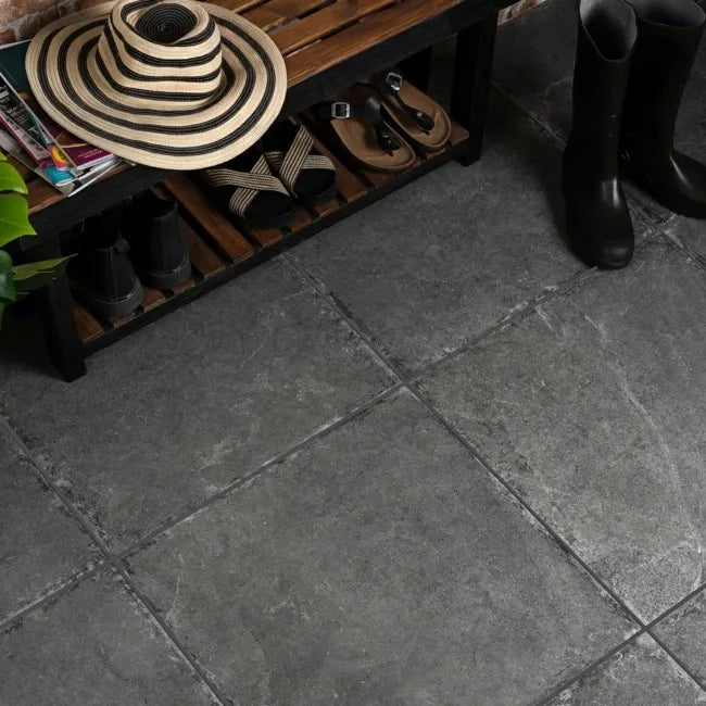 Charcoal floor tiles 