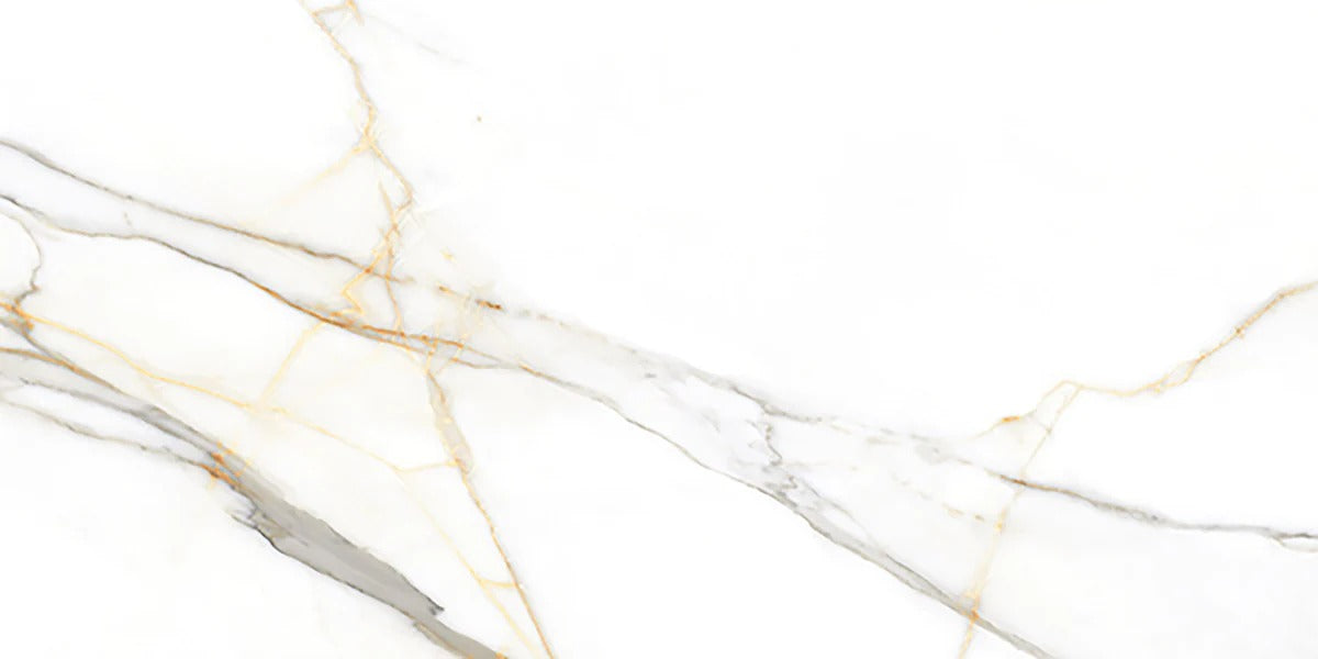 Deluxe Gold Leaf Ultra Porcelain Gloss White Marble Effect Tiles - Luxury Tiles UK