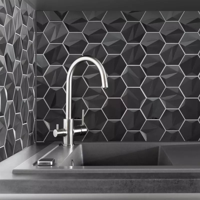 Kitchen - Dark Steel 3D Hexagon Mosaic 25x29 cm