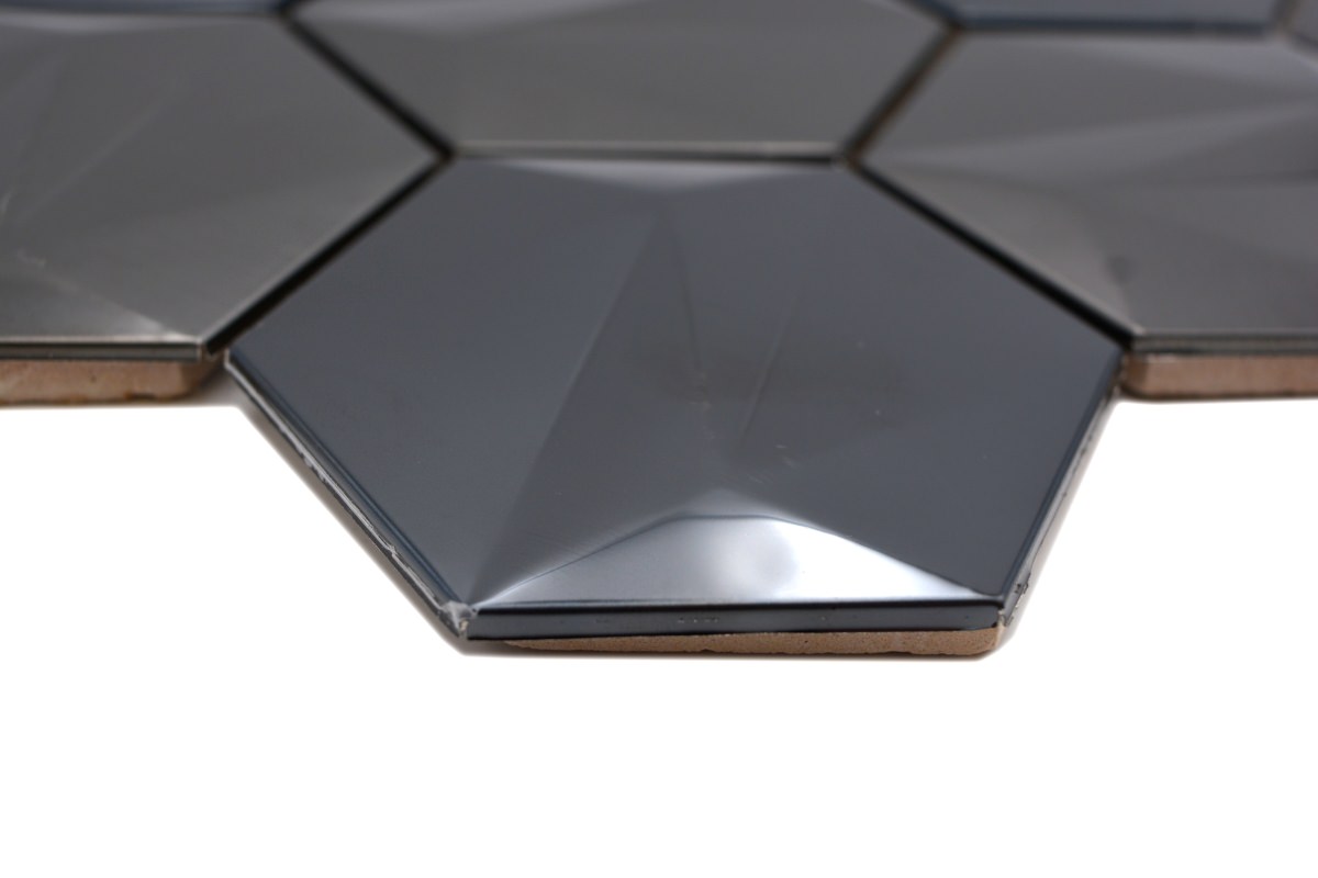 Dark Steel 3D Silver Matt Hexagon Mosaic Tile
