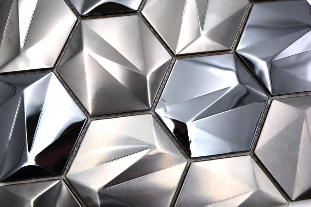 Dark Steel 3D Silver Matt Hexagon Mosaic | Luxury Tiles UK