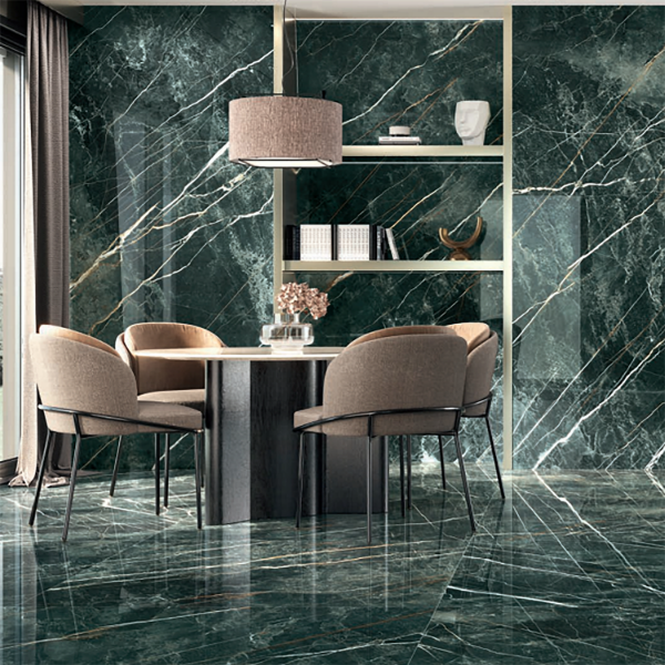 green marble effect living space