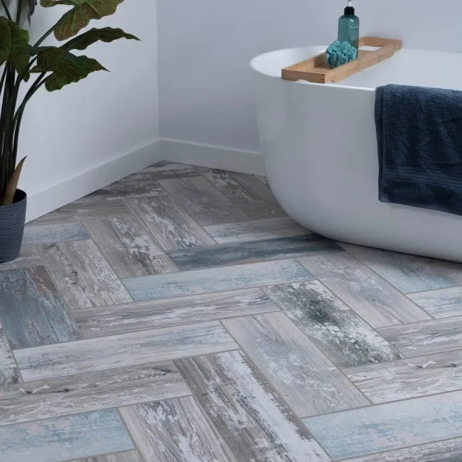 Blue Matt Wood Effect Wall and Floor Tiles