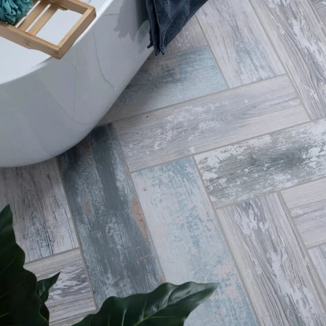 Disstressed Blue Matt Wood Effect Floor Tile