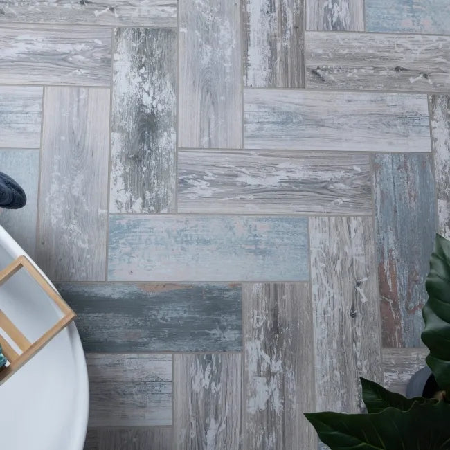 Blue Matt Wood Effect Wall and Floor Tiles