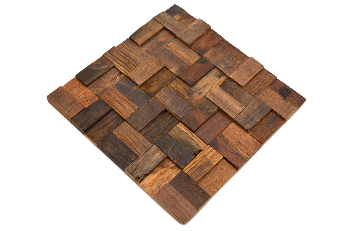 deep oak wood mosaic tiles