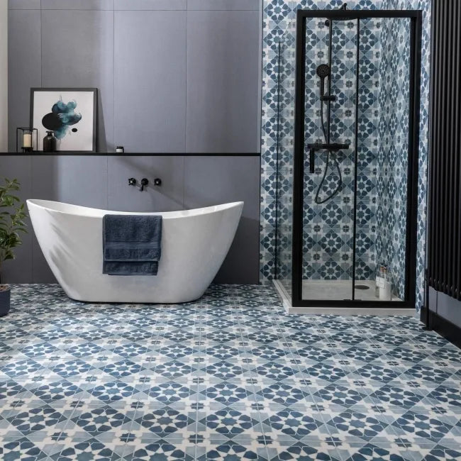 Dorset Blue Pattern Decor Matt Floor Tile